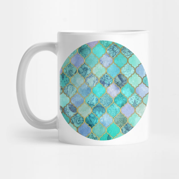 Cool Jade & Icy Mint Decorative Moroccan Tile Pattern by micklyn